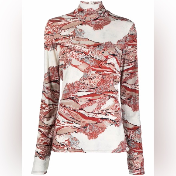 PROENZA Schouler NWT Swirl Print Jersey Turtleneck Top in Red Multi M - Picture 2 of 16